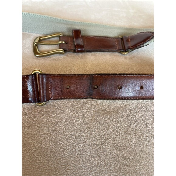 Polo Ralph Lauren Men’s Leather, Brass, and Canvas Belt, Size 38” Made In USA - Picture 7 of 13